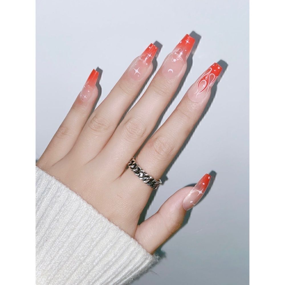 24 pcs Coffin Acrylic Press On Nail Set Reusable